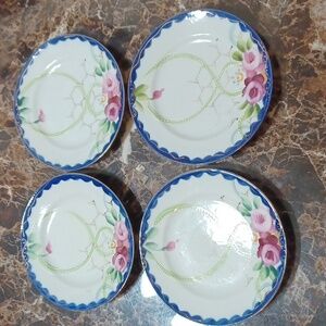 Vintage Set of 4 Japanese Takito Company (TT) Handpainted Floral Saucers